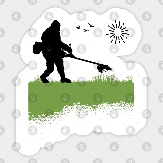 Bigfoot Mowing the Lawn Owner Grass Cutting Funny Sasquatch Sticker by Tesszero